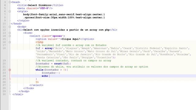 Select option dinâmico com array php смотреть онлайн