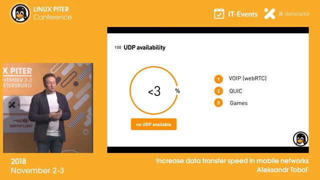 [ENG] Aleksandr Tobol': "Increase data transfer speed in mobile networks" / #LinuxPiter смотреть онлайн