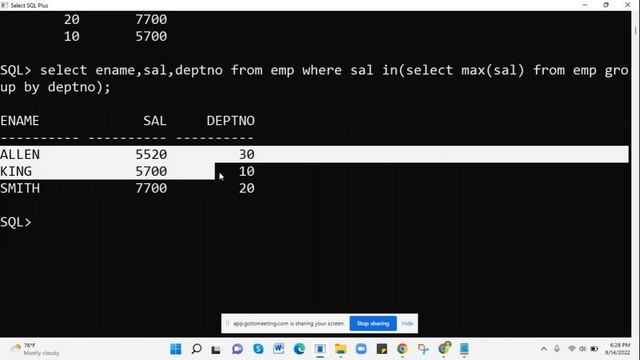 14 September 2022 ORACLE SQL SUB QUERIES смотреть онлайн