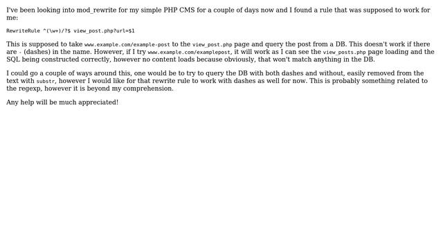 Webmasters: mod_rewrite issue, won't work when links contain "-" (2 Solutions!!) смотреть онлайн