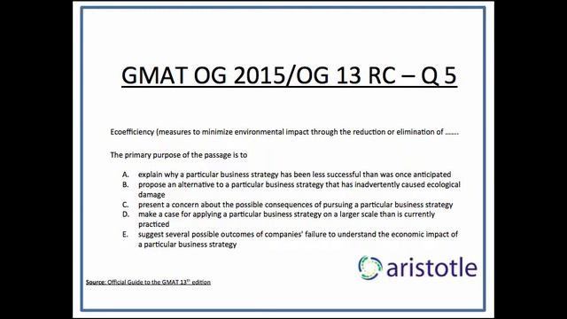 Aristotle Prep: GMAT OG 13 / OG 2015 Reading Comprehension Q 5 смотреть онлайн
