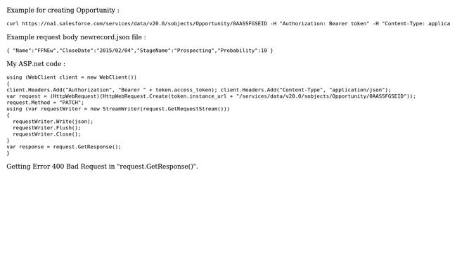 Salesforce: Update Opportunity Using rest API; Error : 400 bad request in response смотреть онлайн