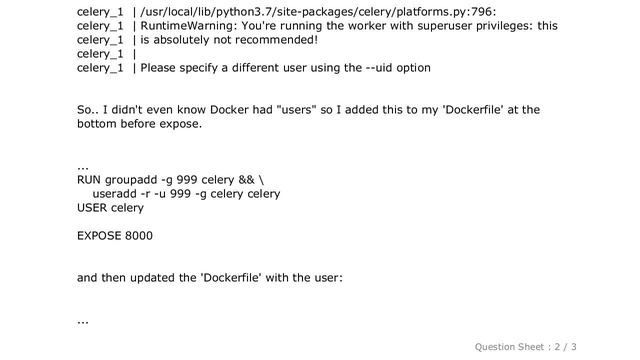 Django : Docker + Celery tells me not to run as root, but once I don't, I lack permissions to run смотреть онлайн