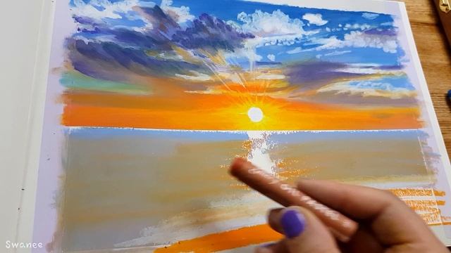 Oil pastel Drawing Sunset Sea seascape / Oil pastel Landscape Clouds Sky /Swanee art смотреть онлайн
