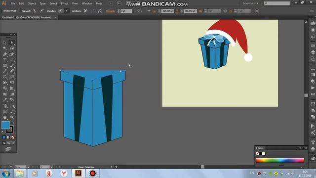 Как нарисовать подарок, в новогодней шапке, в программе Adobe Illustrator смотреть онлайн