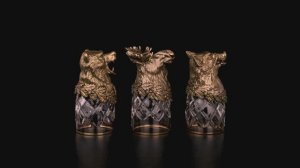 Стопки перевертыши Русский лес премиум 3 или 6 шт (Латунь, хрусталь)