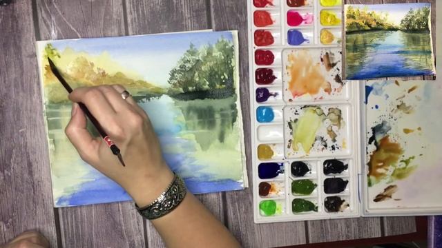 Рисование для новичков / Рисуем отражение в воде / акварельный пейзаж смотреть онлайн
