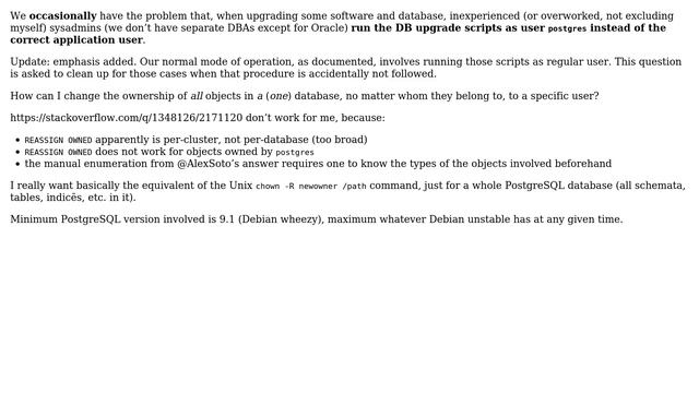 Databases: `chown -R` equivalent for PostgreSQL смотреть онлайн
