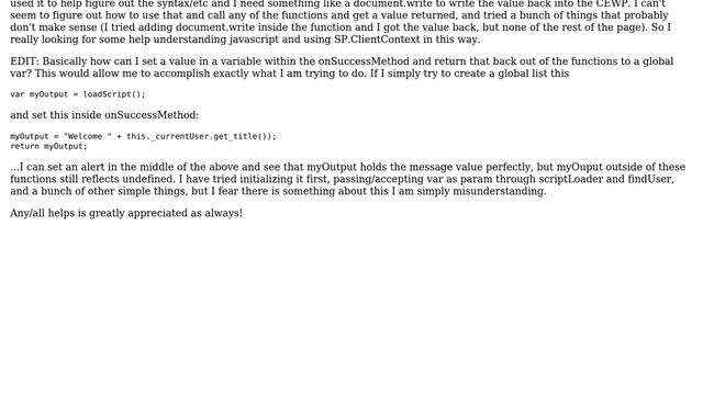 Sharepoint: Javascript How can I return a value for document.write in CEWP with javascript смотреть онлайн
