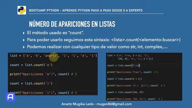 Bootcamp Python 3 - Estructuras de datos - Colecciones - Listas - count() смотреть онлайн