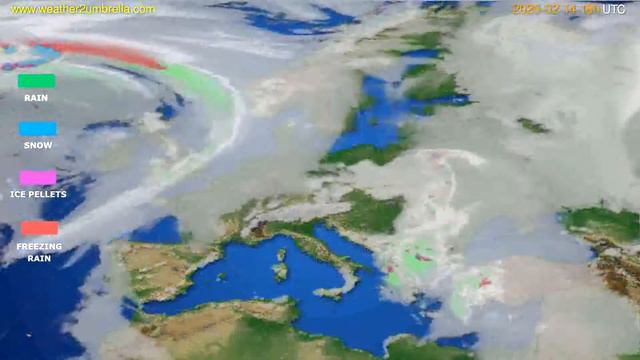 Precipitation forecast Europe // modelrun: 12h UTC 2020-02-13 смотреть онлайн