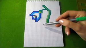 Как рисовать по клеточкам в тетради цветок Подснежник Открытка на 8 марта Pixel Art #поклеточкам