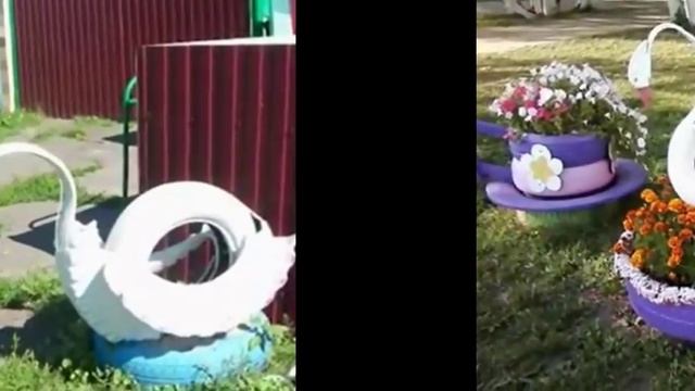 Красивый лебедь из покрышек смотреть онлайн