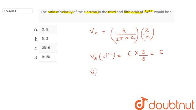 The ratio of velocity of the electron in the third and orbit of `Li^(2+)` would be : смотреть онлайн