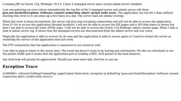 Caused by: java.net.SocketException: Software caused connection abort: socket write error