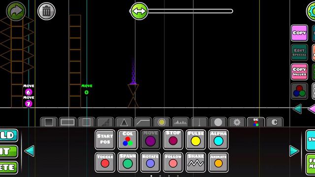 КАК СДЕЛАТЬ ДВИЖУЩИЕСЯ БЛОКИ ПРИ СОЗДАНИИ СВОЕГО УРОВНЯ GEOMETRY DASH.