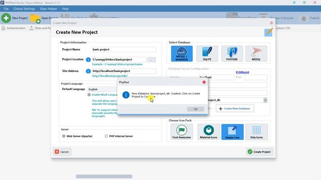 PHPRad Basic Tutorial #02 creating project смотреть онлайн
