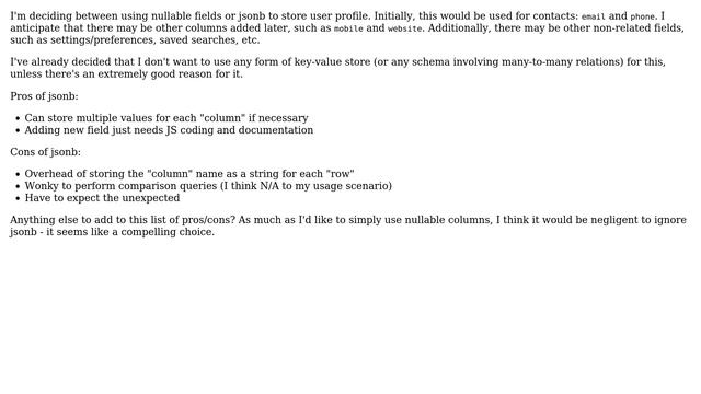 Databases: Nullable columns or jsonb for storing user profile? смотреть онлайн