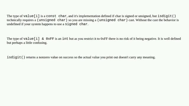 What is difference between calling isdigit(c) and isdigit(c&0xFF). Masking the isdigit "&0xFF" смотреть онлайн