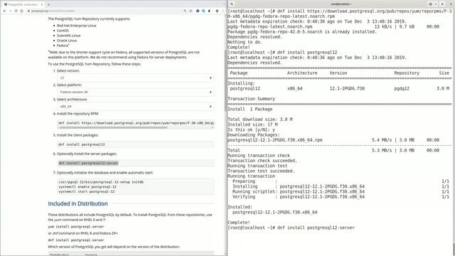 Installing PostgreSQL 12 on Fedora 30 смотреть онлайн