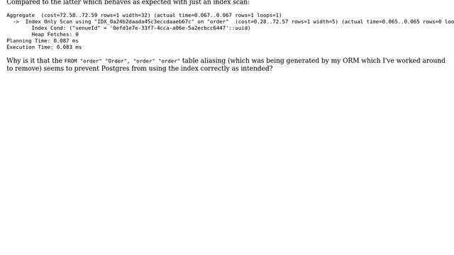 Databases: Why does specifying table alias force Postgres to do a nested loop + seq scan? смотреть онлайн