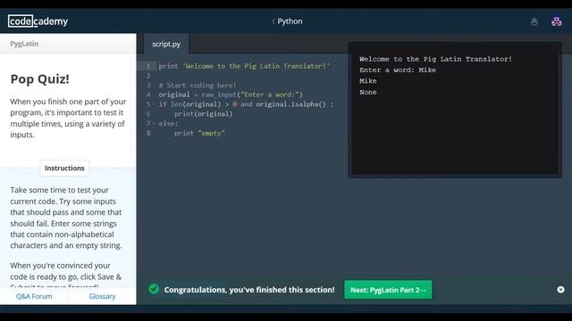 Pyglatin Learn Python with CodeCademy смотреть онлайн