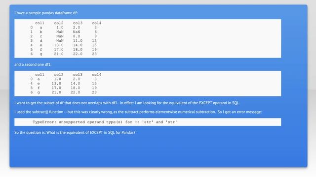What is the analogue of EXCEPT clause in SQL in Pandas? смотреть онлайн