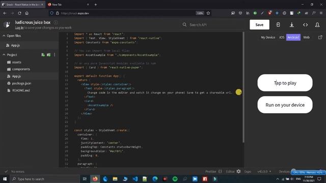 Sample Project Run In Expo Snack For Low End Pc User | React Native Tutorial In Hindi #3 смотреть онлайн