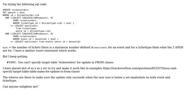 Databases: Error #1093 you-cant-specify-target-table-table-name-for-update-in-from-clause смотреть онлайн
