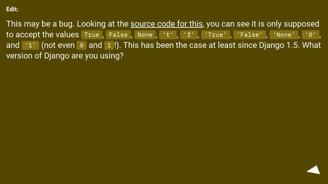Django: Why does NullBooleanField accept non-boolean answers? смотреть онлайн