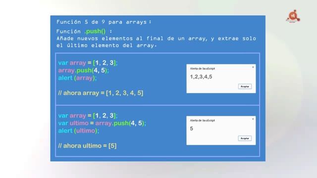 33. Javascript - Función : ( Push ) - Añade elementos al final del array y extrae el ultimo element смотреть онлайн