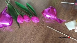 Как сделать букет из конфет, тюльпаны из гофрированной бумаги с конфетой