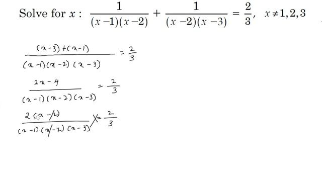 1/(x-1)(x-2)+1/(x-2)(x-3)=2/3 смотреть онлайн