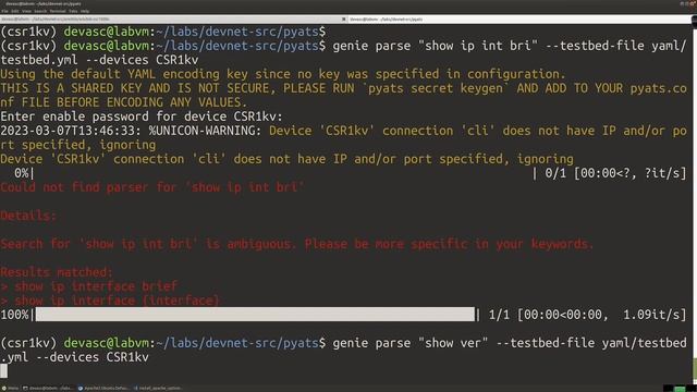 AACC - Spring 2023 - CTS-233-400 - DEVASC 200-901: Lab 7.6.3 Automating Testing Using pyATS & Genie смотреть онлайн