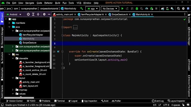 Swipe gestures in Recycler View | Android | Kotlin | Android Studio Tutorial смотреть онлайн