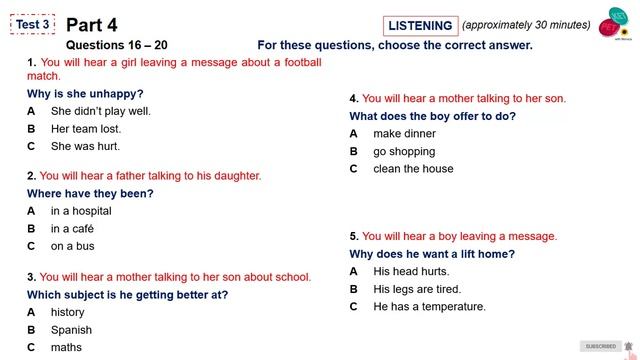 KET Listening - Complete Key for schools (2020) - Listening Test 3 with Answers (FROM 21:55) смотреть онлайн