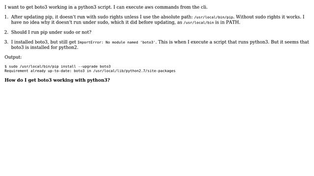 Pip / boto problems - ImportError: No module named boto3 смотреть онлайн