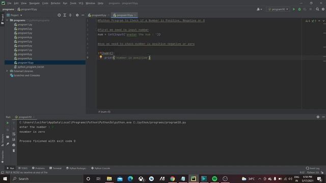 Check if a Number is Positive, Negative or 0 in python смотреть онлайн