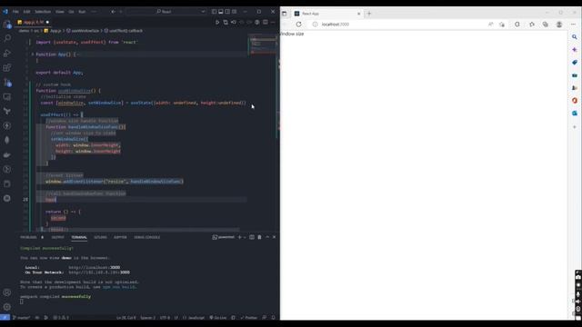 Get browser window Width and Height on Resize using React custom hook смотреть онлайн