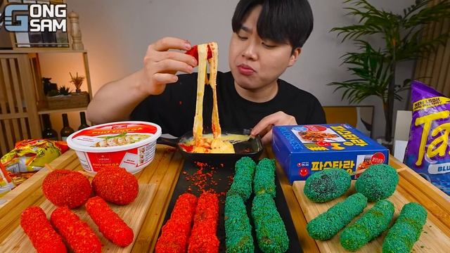 ASMR MUKBANG 직접 만든 타키스 대왕 가래떡 떡볶이 불닭볶음면 치즈스틱 핫도그 먹방 & 레시피 FIRE NOODLES AND Tteokbokki EATING SOUND!