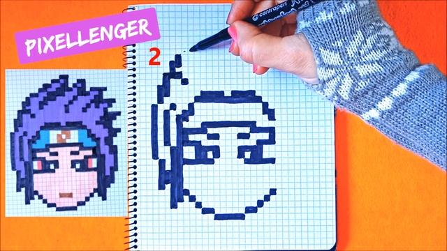 Саске из аниме Наруто Как нарисовать по клеткам How to Draw Sasuke Uchiha Anime Pixel Art смотреть онлайн