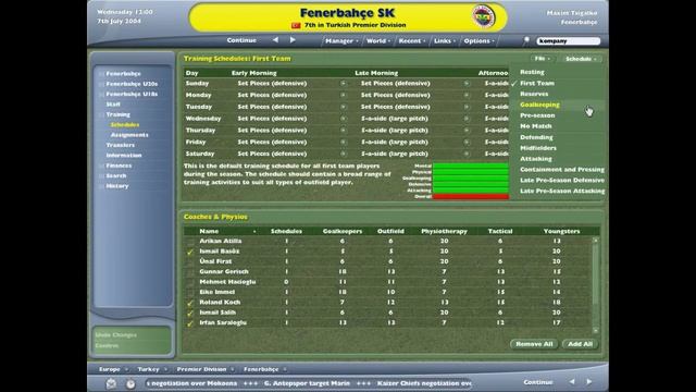 Football Manager 2005 - Training Schedules