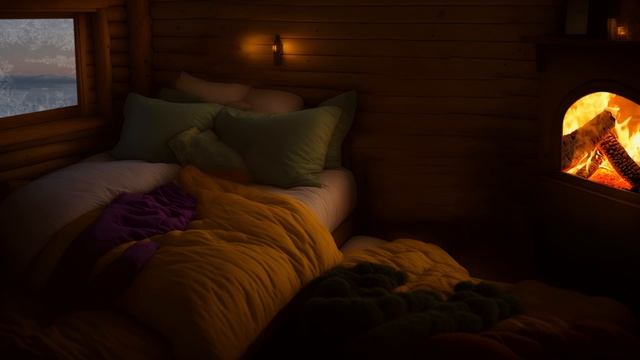 On a snowstorm night, a lonely cabin in the wilderness, a bonfire and the sound of wind and snow смотреть онлайн