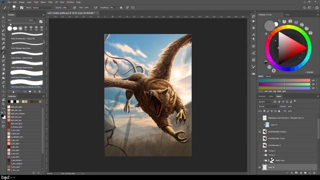 Digital Painting - Speed painting process - Golden Griffin Creature - Concept art in photoshop смотреть онлайн