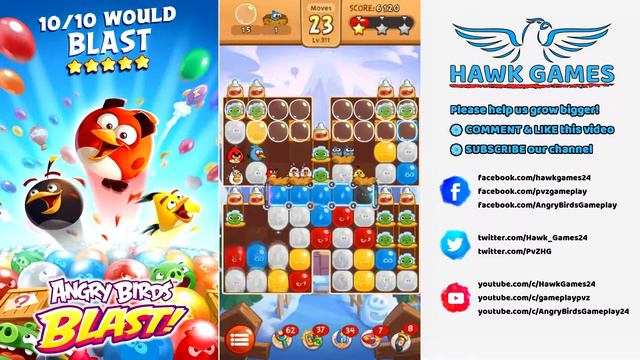 Angry Birds Blast Level 311 - 3 Stars Walkthrough, No Boosters смотреть онлайн
