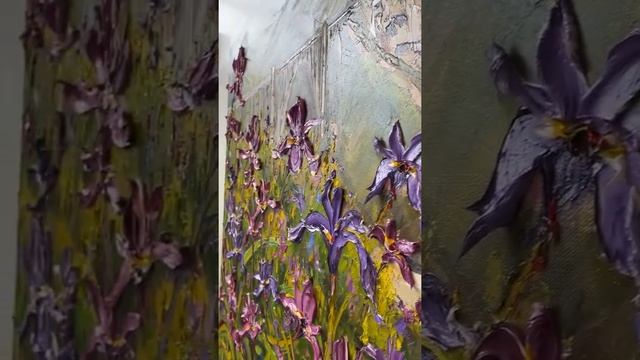 Everlasting Love, a large contemporary oil painting of textured irises at Bixby Bridge, California. смотреть онлайн