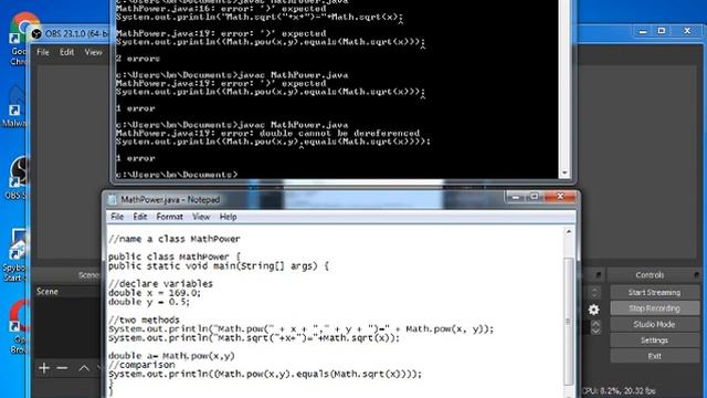 Math.pow() and Math.sqrt() in Java смотреть онлайн