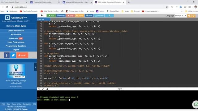 Python Code for Black Scholes Greeks implemented in OnlineGBD смотреть онлайн