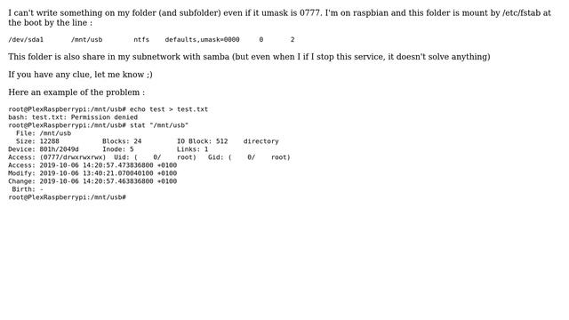Folder with umask = 777 but permission denied смотреть онлайн