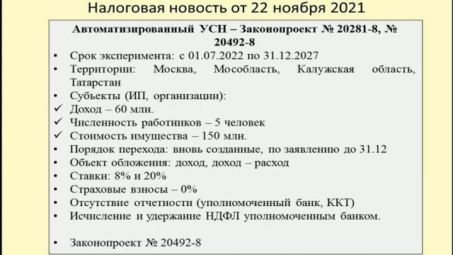 22112021 Налоговая новость об автоматизированном УСН / taxation of small businesses смотреть онлайн